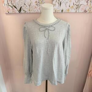 LOFT Grey Rhinestone Bow Sweater – L